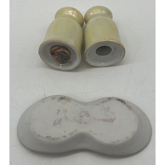 Mini Salt & Pepper Shaker Set With Tray Germany Lusterware Yellow Cute - Picture 4 of 5